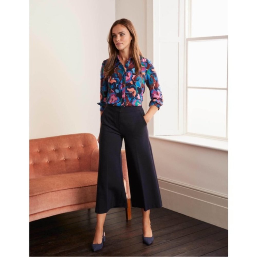 🆕 Boden Hampshire Ponte Culottes Wide Leg Cropped Navy Size 10
